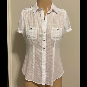 White House Black Market Lightweight Gingham Sheer Button Up Blouse